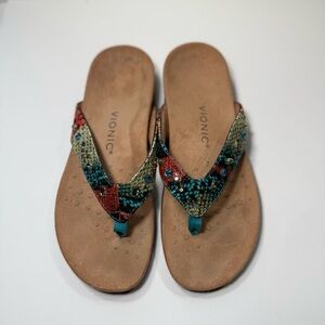 Vionic Lucia Women's Embellished Blue Teal Snake Thong Sandals Women’s Size 9.5